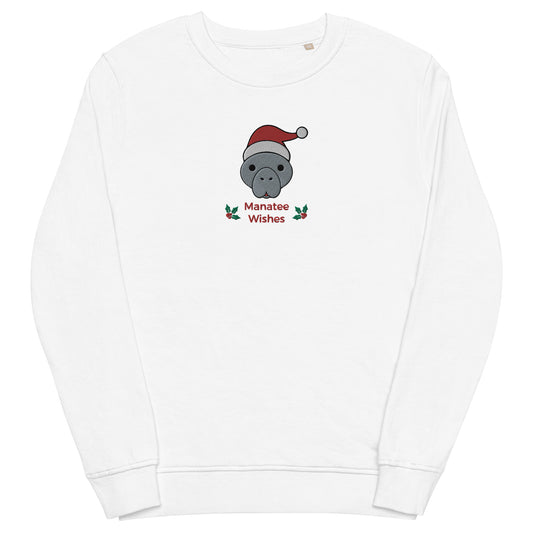 Embroidered Manatee Holiday Wishes Sustainable Christmas Sweatshirt