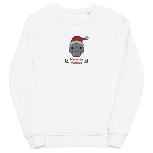 Open image in slideshow, Embroidered Manatee Holiday Wishes Sustainable Christmas Sweatshirt
